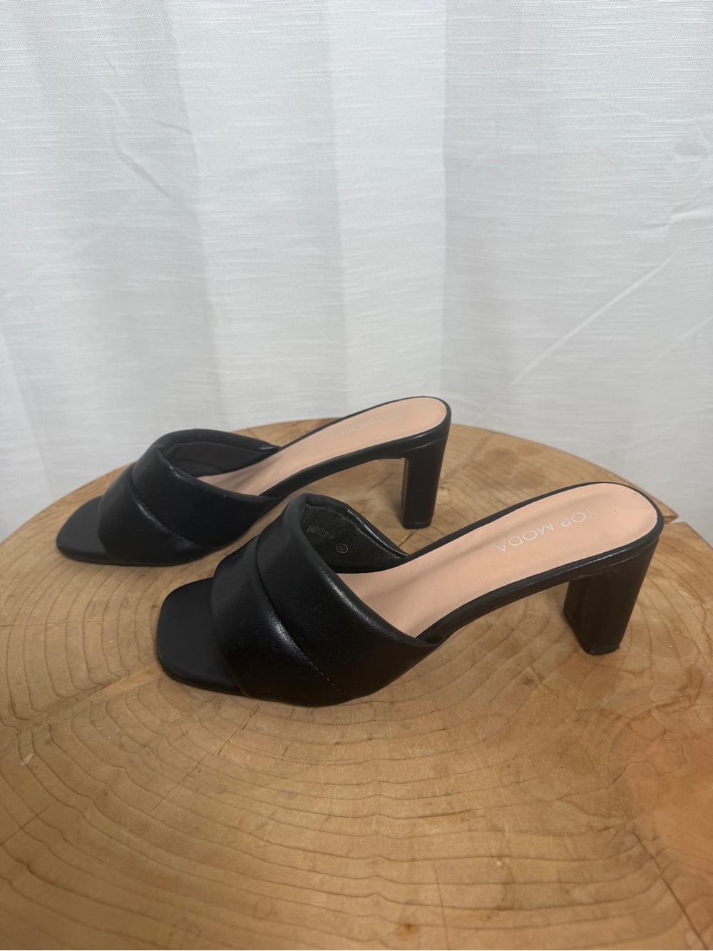 Top Moda Black Padded Double Strap Block Heel Mule Sandals | Size 6.5 - Picture 6 of 12